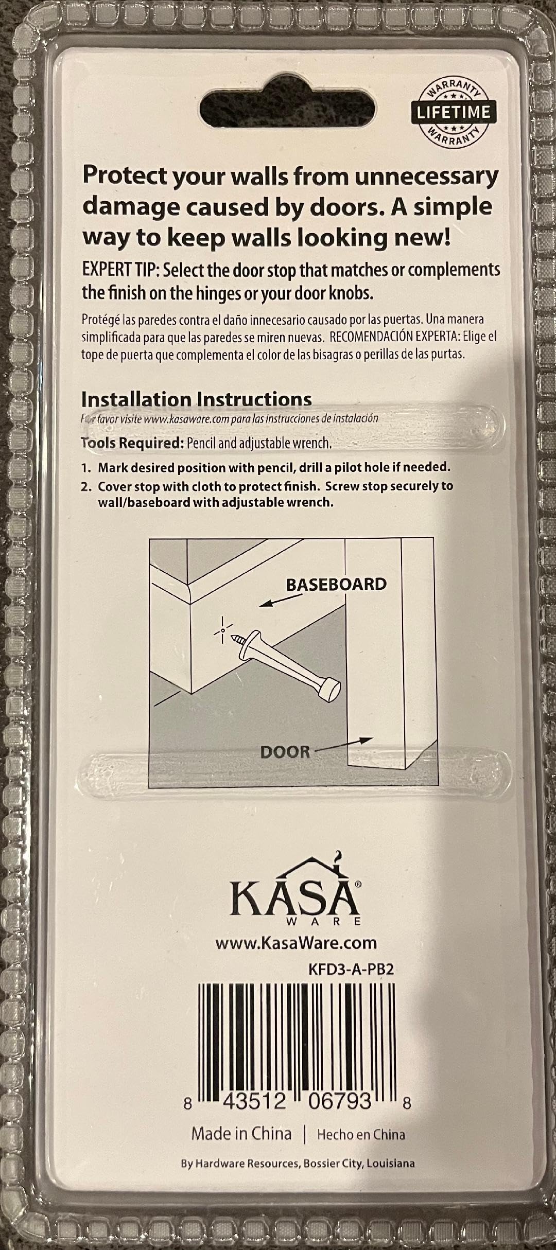 KasaWare KFD3-A-PB2 Rigid Door Stop, 2-pack
