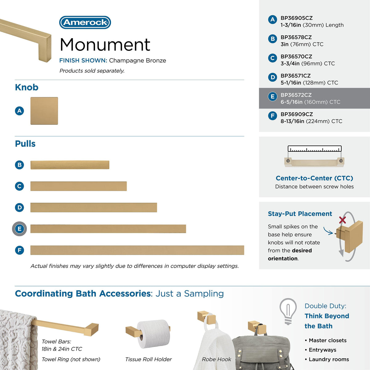 Amerock Cabinet Pull Champagne Bronze 6-5/16 inch (160 mm) Center-to-Center Monument 1 Pack Drawer Pull Cabinet Handle Cabinet Hardware