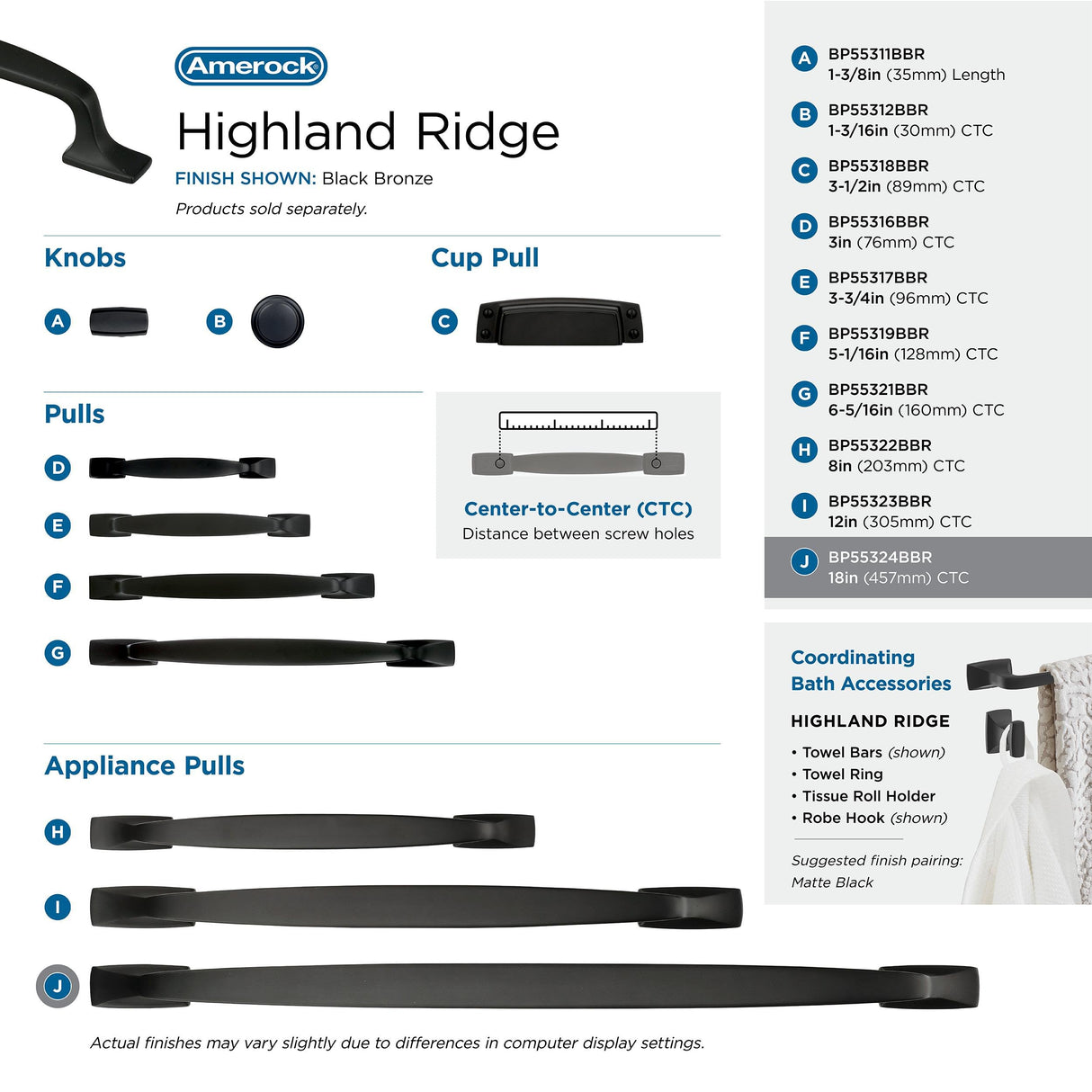 Amerock Appliance Pull Black Bronze 18 inch (457 mm) Center to Center Highland Ridge 1 Pack Drawer Pull Drawer Handle Cabinet Hardware