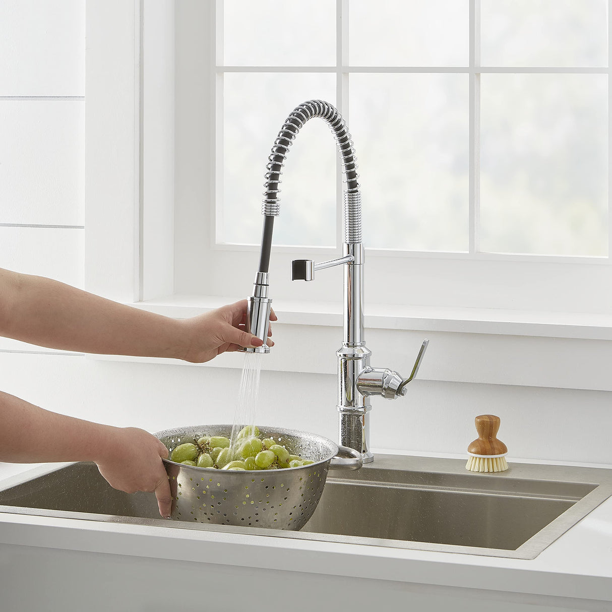 Gerber D455237 Chrome Kinzie Pre-rinse Single Handle Spring Spout Kitchen Faucet