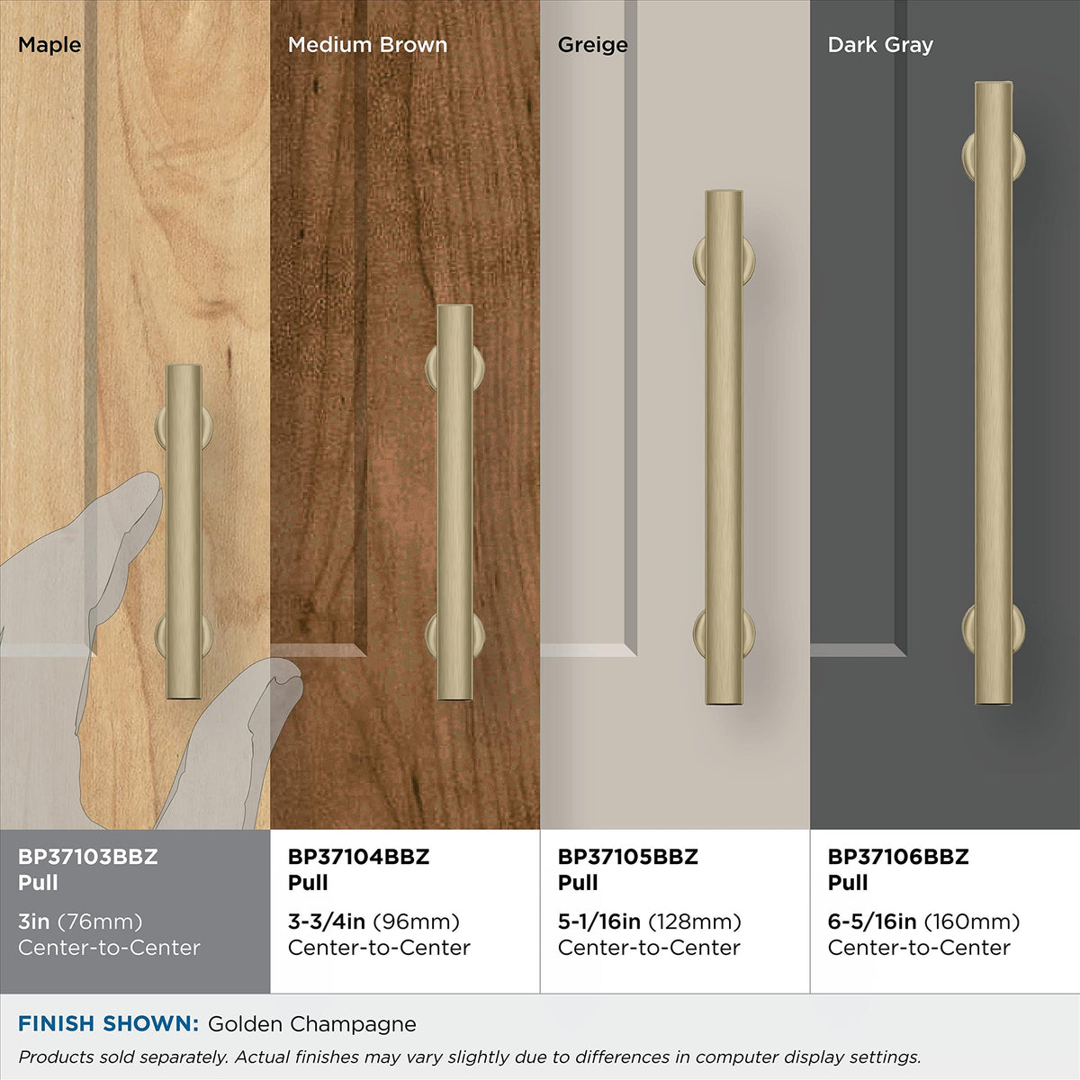 Amerock BP37103BBZ Everett 3 in (76 mm) Center-to-Center Golden Champagne Cabinet Pull Kitchen Cabinet Hardware Furniture Hardware Bathroom Drawer Handle