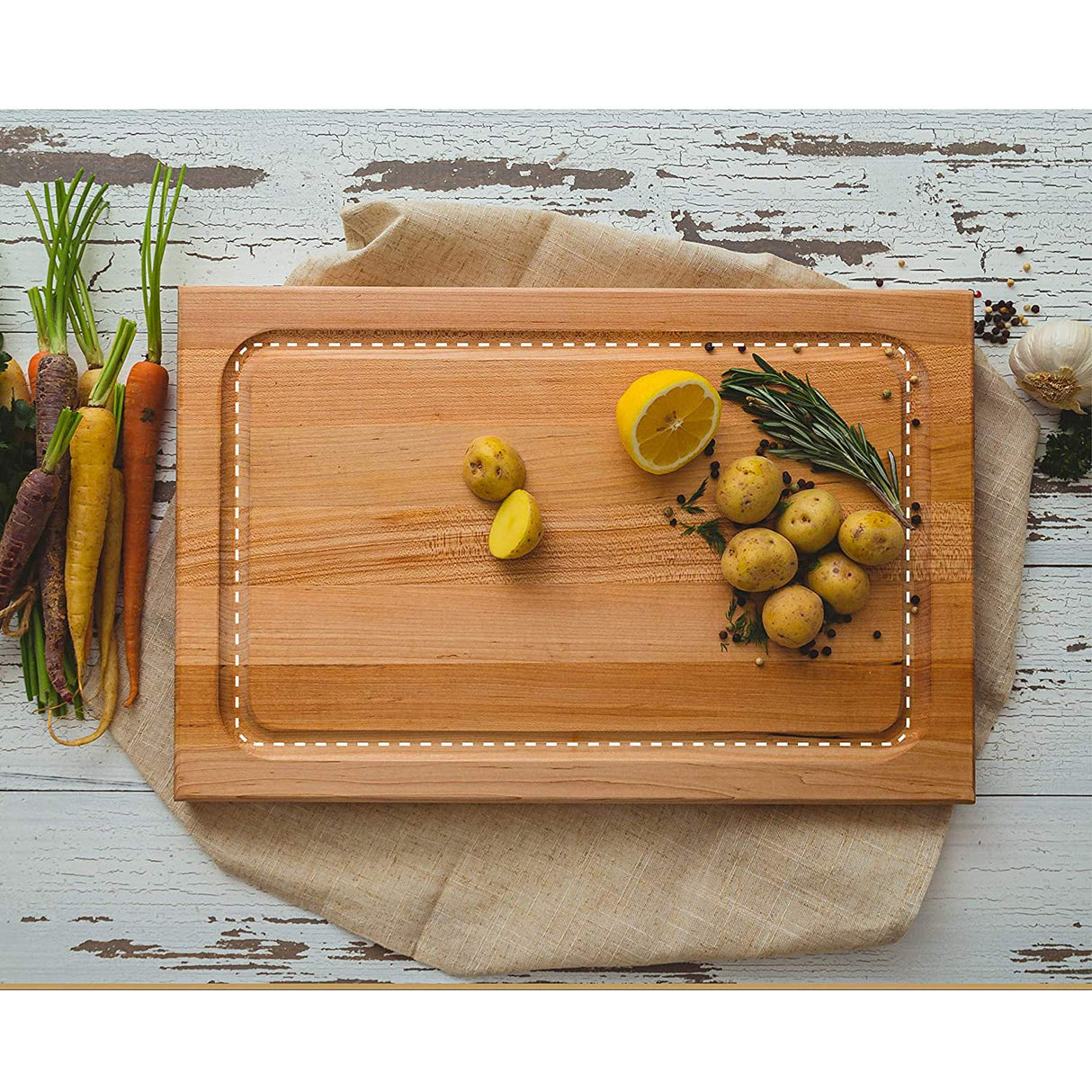 John Boos BBQBD Large Maple Wood Cutting Board for Kitchen Prep, 18” x 12” 1.5” Thick, Hand Grip, Juice Groove, Charcuterie, Reversible Block 18X12X1.5 MPL-EDGE GR-REV-GRV-GRIPS