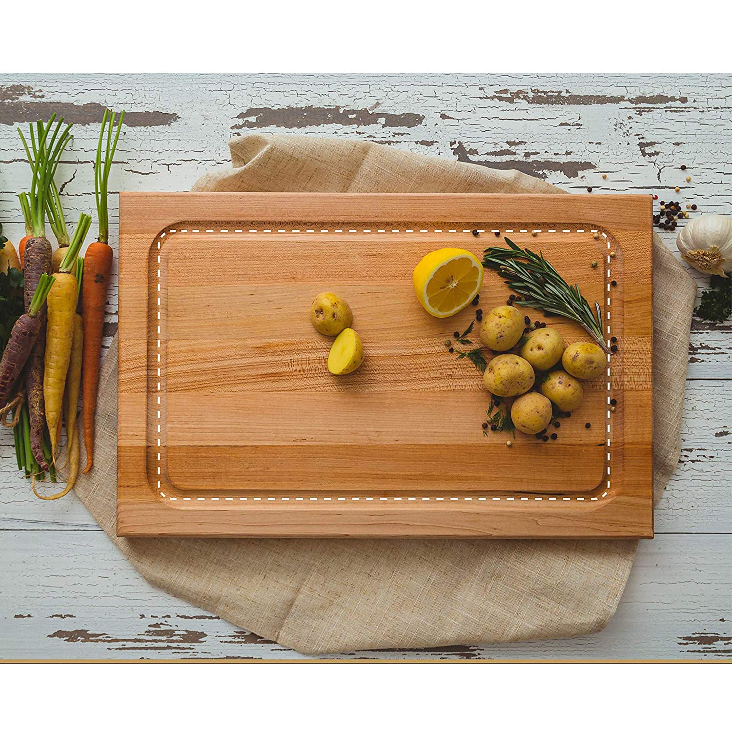 John Boos BBQBD Large Maple Wood Cutting Board for Kitchen Prep, 18” x 12” 1.5” Thick, Hand Grip, Juice Groove, Charcuterie, Reversible Block 18X12X1.5 MPL-EDGE GR-REV-GRV-GRIPS