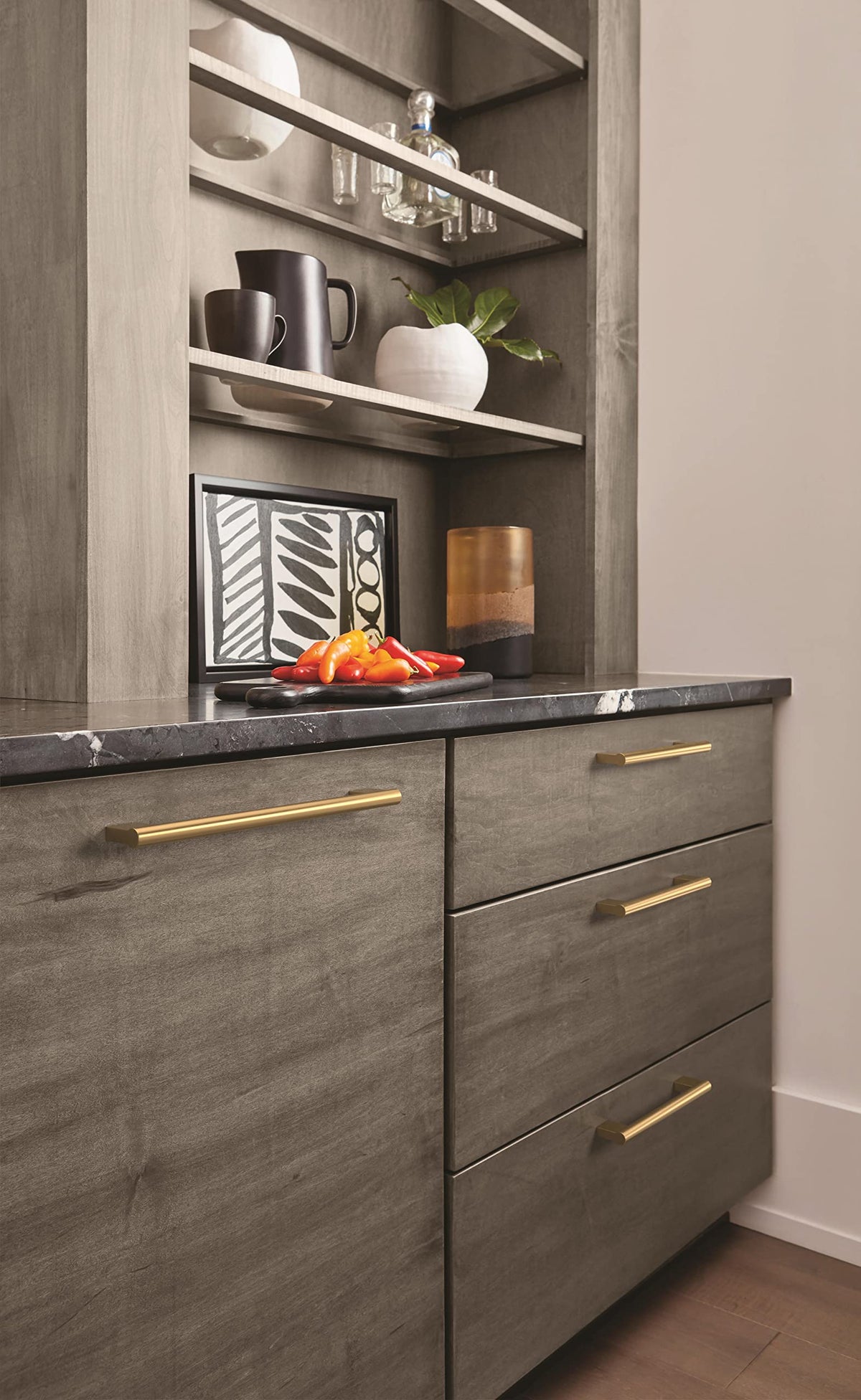 Amerock Cabinet Pull Champagne Bronze 6-5/16 inch (160 mm) Center-to-Center Versa 1 Pack Drawer Pull Cabinet Handle Cabinet Hardware