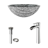 VIGO VGT1056 16.5" L -16.5" W -10.5" H Handmade Glass Round Vessel Bathroom Sink Set in Slate Grey Finish with Brushed Nickel Single-Handle Single Hole Waterfall Faucet and Pop Up Drain