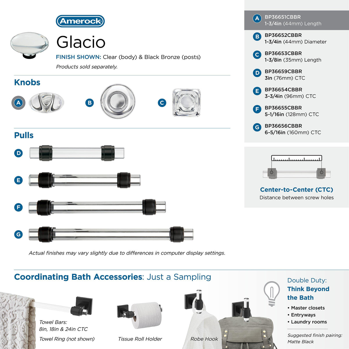 Amerock Cabinet Knob Clear/Black Bronze 1-3/4 inch (44 mm) Length Glacio 1 Pack Drawer Knob Cabinet Hardware