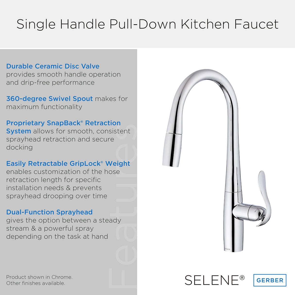 Gerber D454012BS Selene Single Handle Pull-down Kitchen Faucet - Satin Black