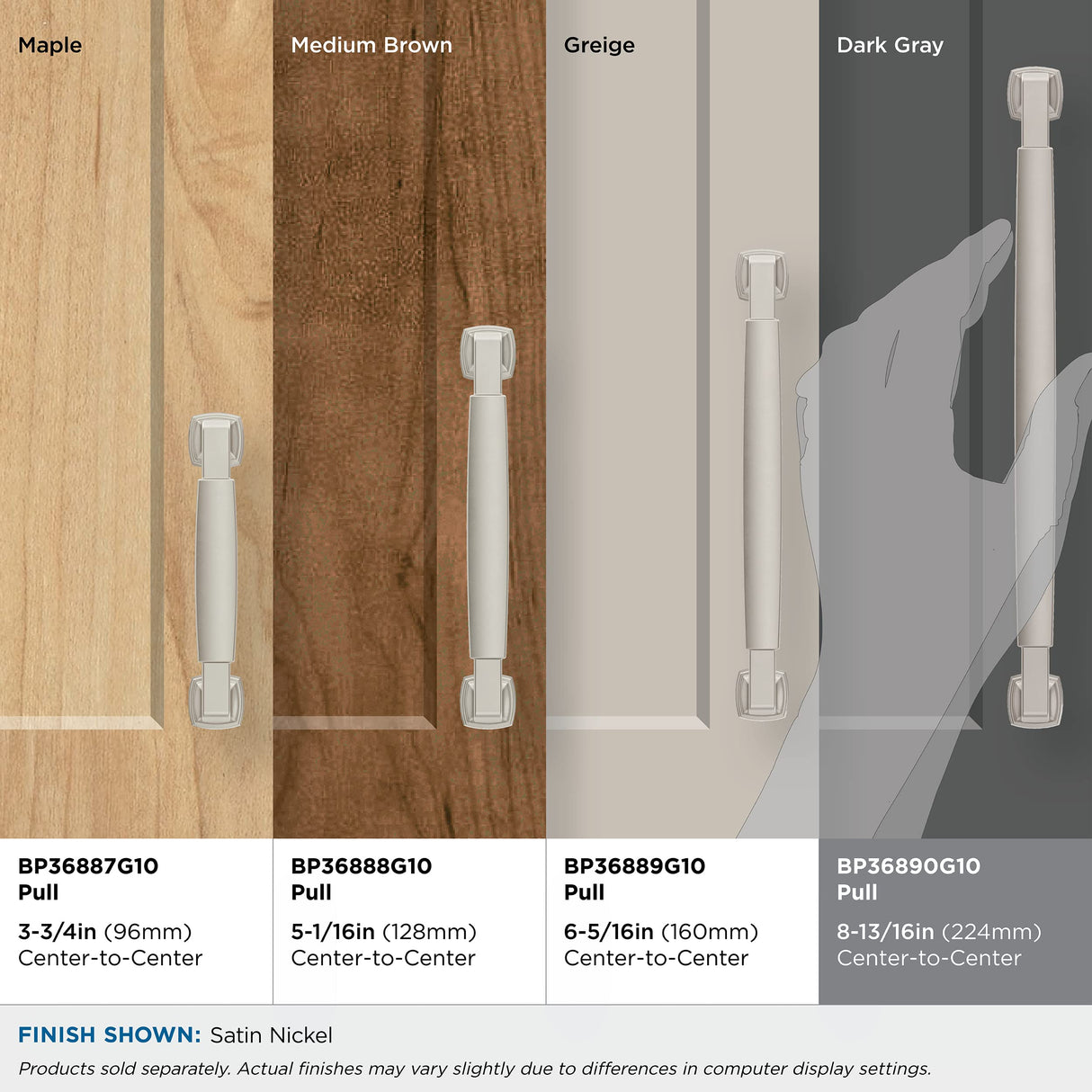 Amerock BP36890G10 Stature Cabinet Pull, 8-13/16 in (224 mm) Center-to-Center, Satin Nickel