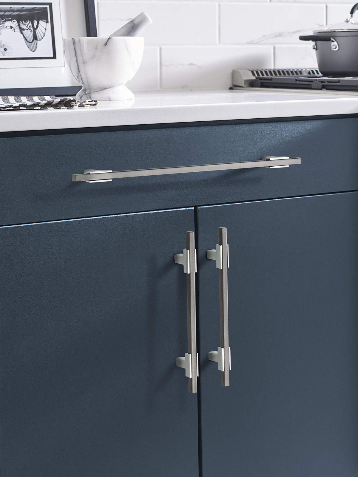 Amerock Cabinet Pull Polished Chrome/Black Chrome 5-1/16 inch (128 mm) Center to Center Urbanite 1 Pack Drawer Pull Drawer Handle Cabinet Hardware