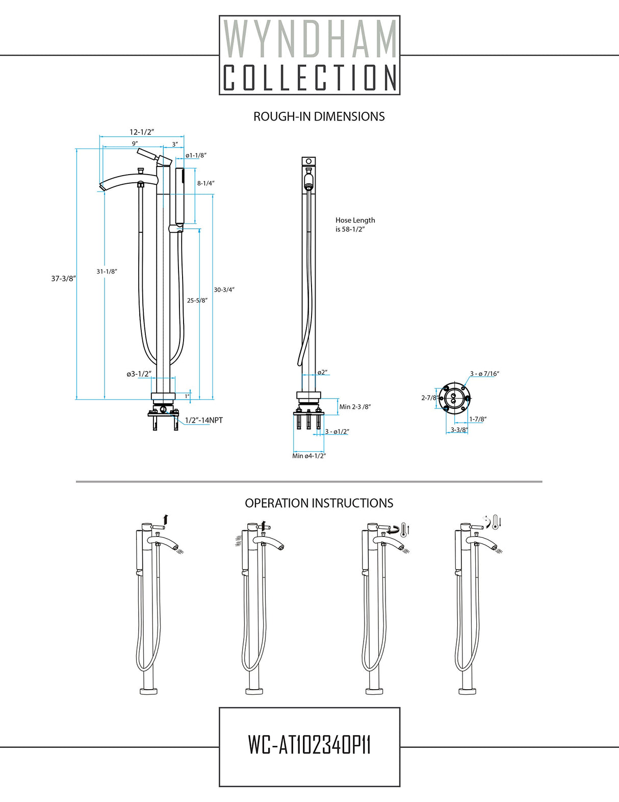 Taron Modern-Style Bathroom Tub Filler Faucet (Floor-mounted) in Brushed Nickel