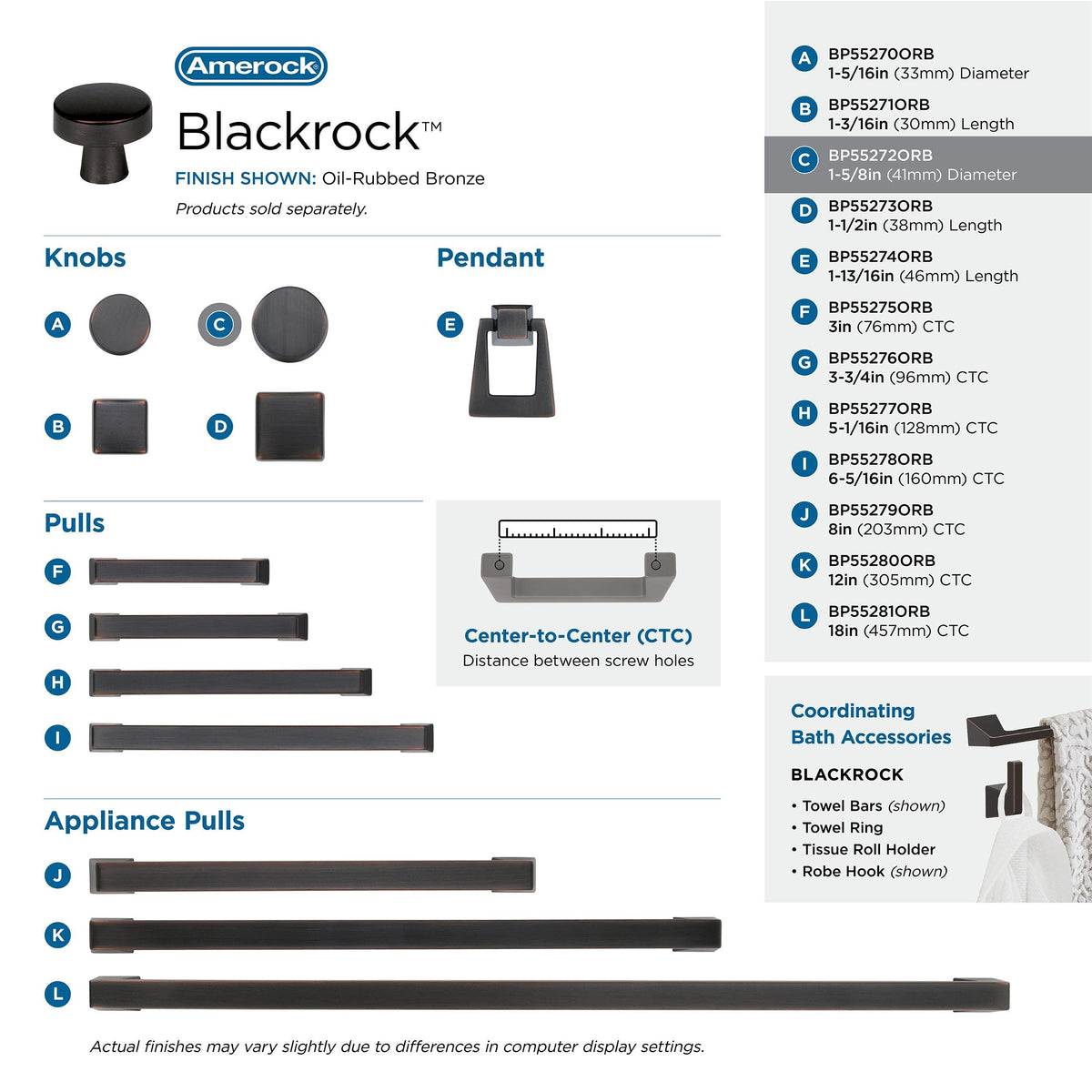 Amerock Cabinet Knob Oil Rubbed Bronze 1-5/8 inch (41 mm) Diameter Blackrock 1 Pack Drawer Knob Cabinet Hardware