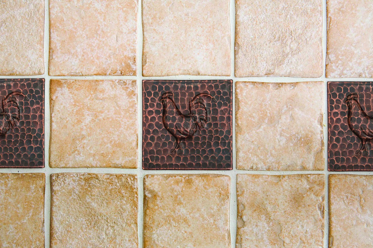 Premier Copper Products T4DBR 4-Inch x 4-Inch Hammered Copper Rooster Tile
