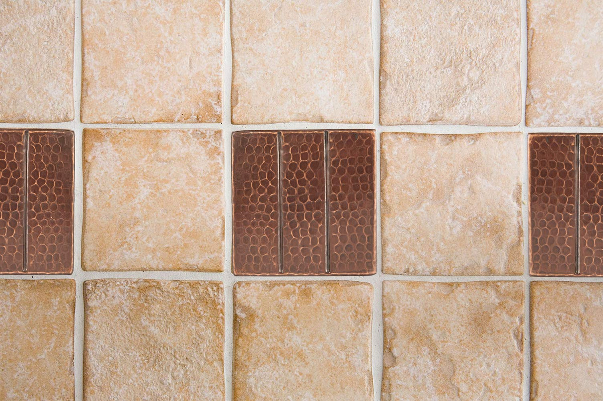 Premier Copper Products T4DBL 4-Inch x 4-Inch Hammered Copper Tile with Linear Design