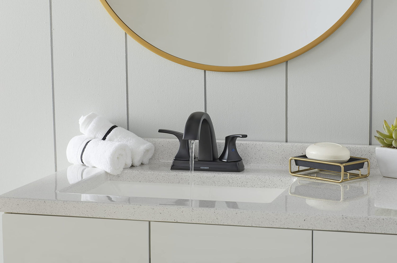Gerber D307018BS Satin Black Vaughn Two Handle Centerset Lavatory Faucet