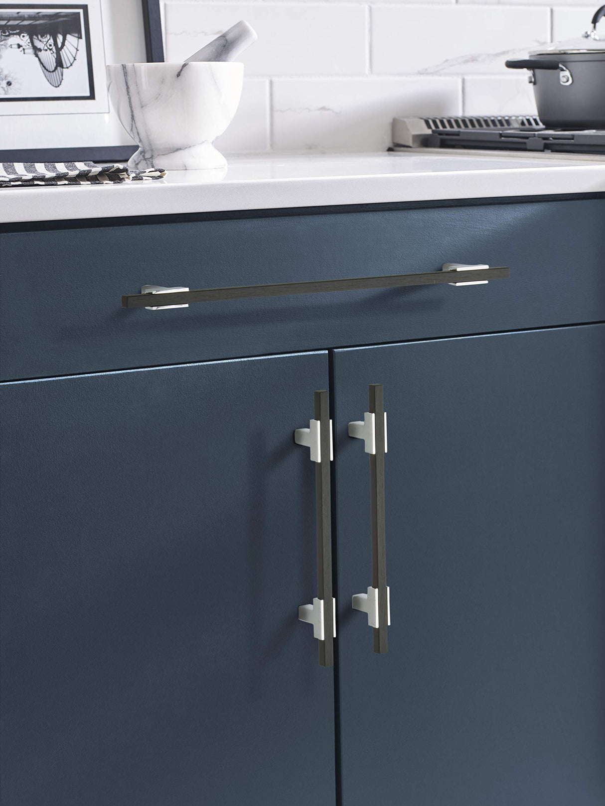 Amerock Cabinet Pull Polished Chrome/Brushed Matte Black 5-1/16 inch (128 mm) Center to Center Urbanite 1 Pack Drawer Pull Drawer Handle Cabinet Hardware