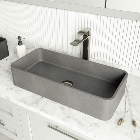 VIGO Concreto Stone 23.625 inch L x 11 inch W Over the Counter Freestanding Rectangular Vessel Bathroom Sink in Gray - Sink for Bathroom VG04060