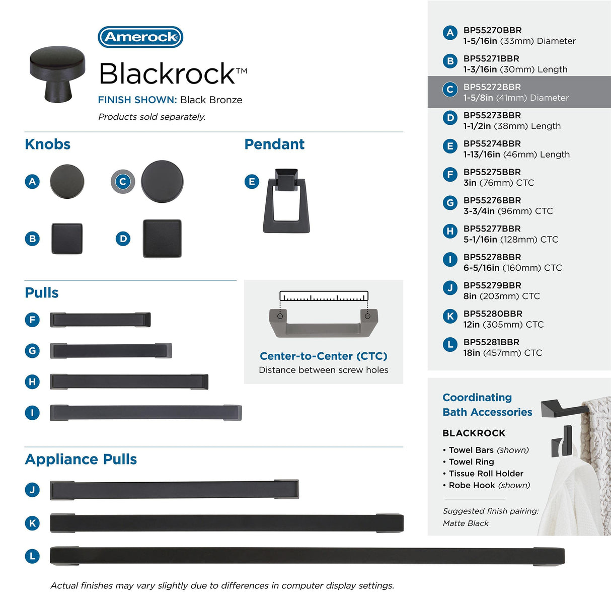 Amerock Cabinet Knob Black Bronze 1-5/8 inch (41 mm) Diameter Blackrock 1 Pack Drawer Knob Cabinet Hardware