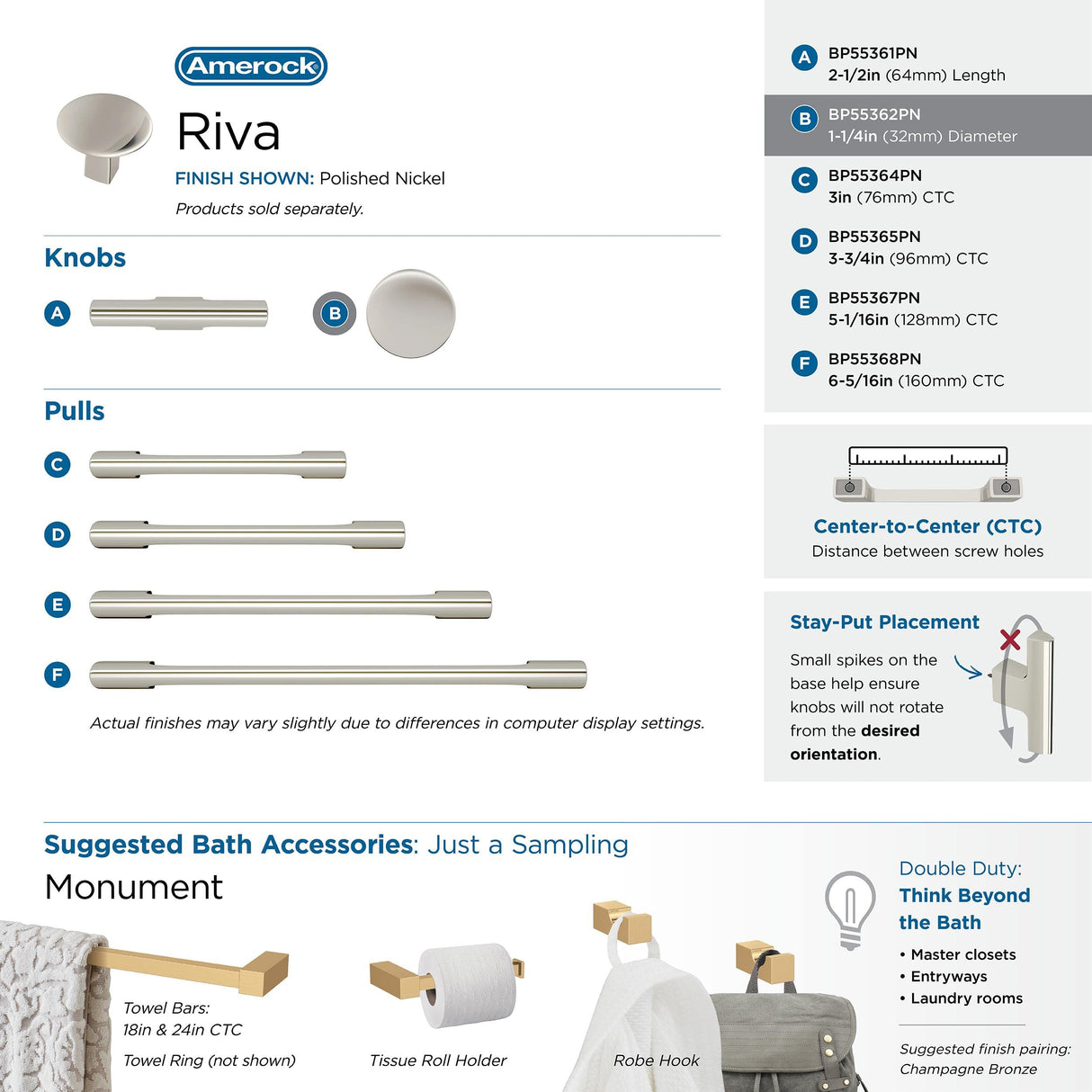 Amerock Cabinet Knob Polished Nickel 1-1/4 inch (32 mm) Diameter Riva 1 Pack Drawer Knob Cabinet Hardware