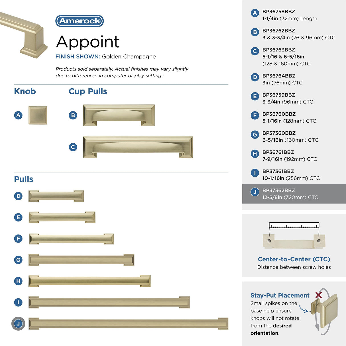 Amerock BP37362BBZ Golden Champagne Cabinet Pull 12-5/8 in (320 mm) Center-to-Center Cabinet Handle Appoint Drawer Pull Kitchen Cabinet Handle Furniture Hardware