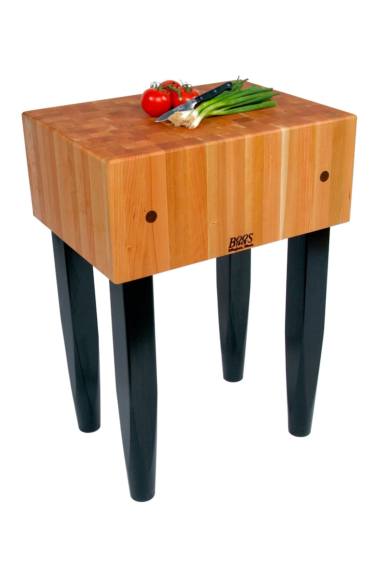 John Boos RN-LB1818-C Le Block Butcher Work Station with 10" Thick American Cherry Top & Casters, 18" W x D X 34" H, Black Base