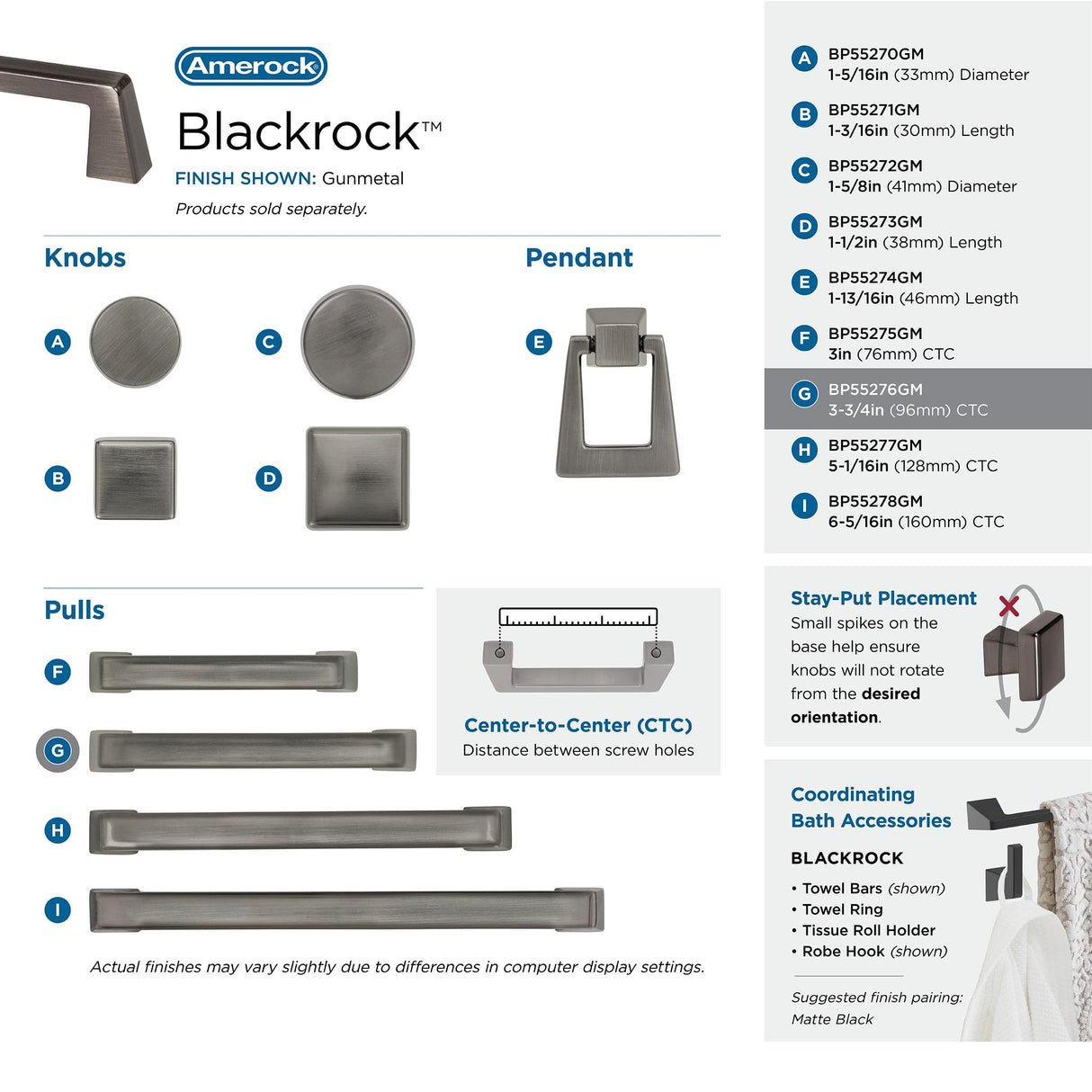 Amerock Cabinet Pull Gunmetal 3-3/4 inch (96 mm) Center to Center Blackrock 1 Pack Drawer Pull Drawer Handle Cabinet Hardware