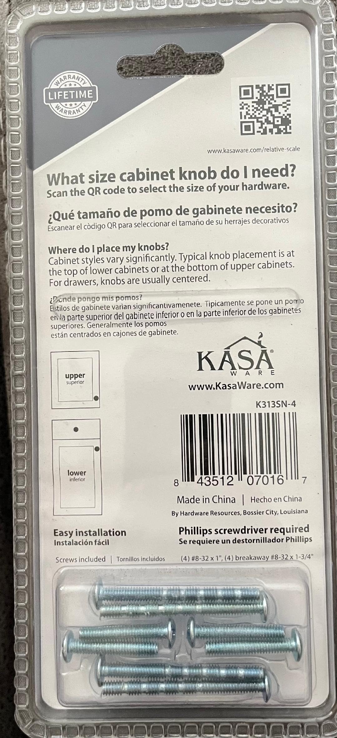 KasaWare K313SN-4 1" Diameter Flared Foot Square Knob, 4-pack