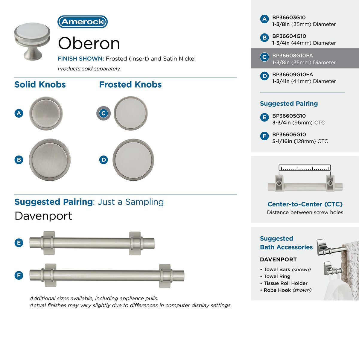 Amerock Cabinet Knob Satin Nickel/Frosted 1-3/8 inch (35 mm) Diameter Oberon 1 Pack Drawer Knob Cabinet Hardware