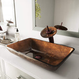 Rectangular Brown and Gold Fusion Glass Vessel Bathroom Sink Finish: Russet