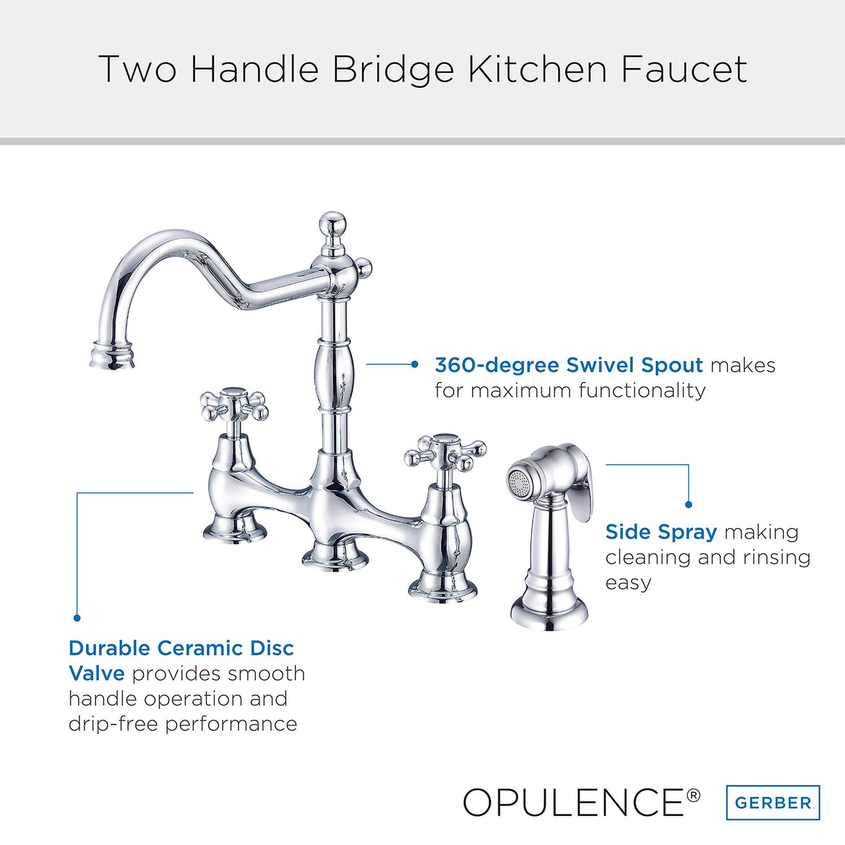 Gerber D404457 Chrome Opulence Two Handle Bridge Faucet