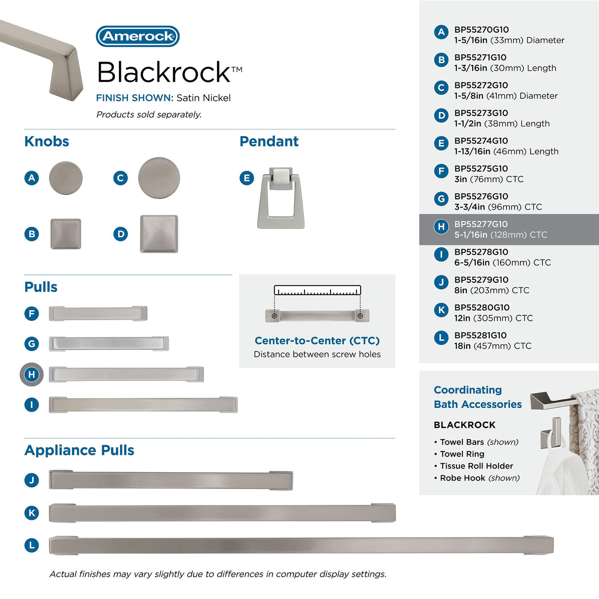 Amerock Cabinet Pull Satin Nickel 5-1/16 inch (128 mm) Center to Center Blackrock 1 Pack Drawer Pull Drawer Handle Cabinet Hardware