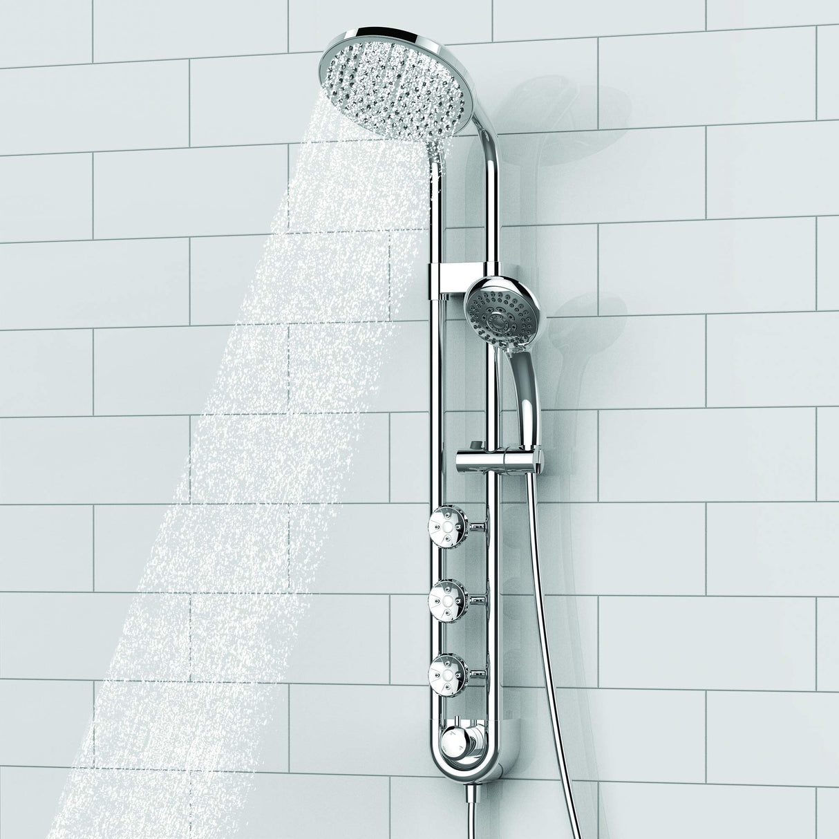 PULSE ShowerSpas 1058-CH Saturn Shower System with 8" Rain Showerhead, 3 Body Sprays, 5 Function Hand Shower, Polished Chrome