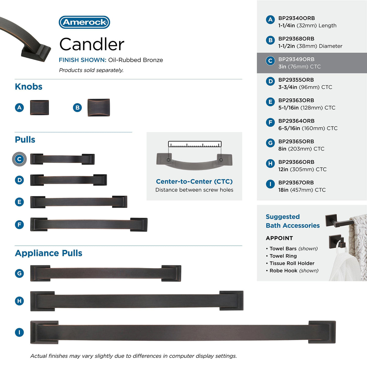 Amerock Cabinet Pull Oil Rubbed Bronze 3 inch (76 mm) Center to Center Candler 1 Pack Drawer Pull Drawer Handle Cabinet Hardware