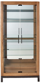 Howard Miller Quinn Curio Cabinet 680-598 - Aged Natural Finish Home Decor, Four Glass Shelves, Five Level Display Case, No-Reach Roller Halogen Light