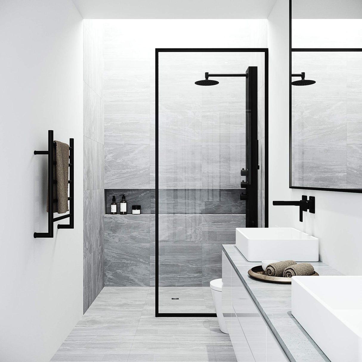 VIGO 20" W x 59" H Ellington 4-Jet Matte Black Shower Panel, Thermostatic, Volume, Dual Function Control Type and Handheld Showerhead - VG08013MB