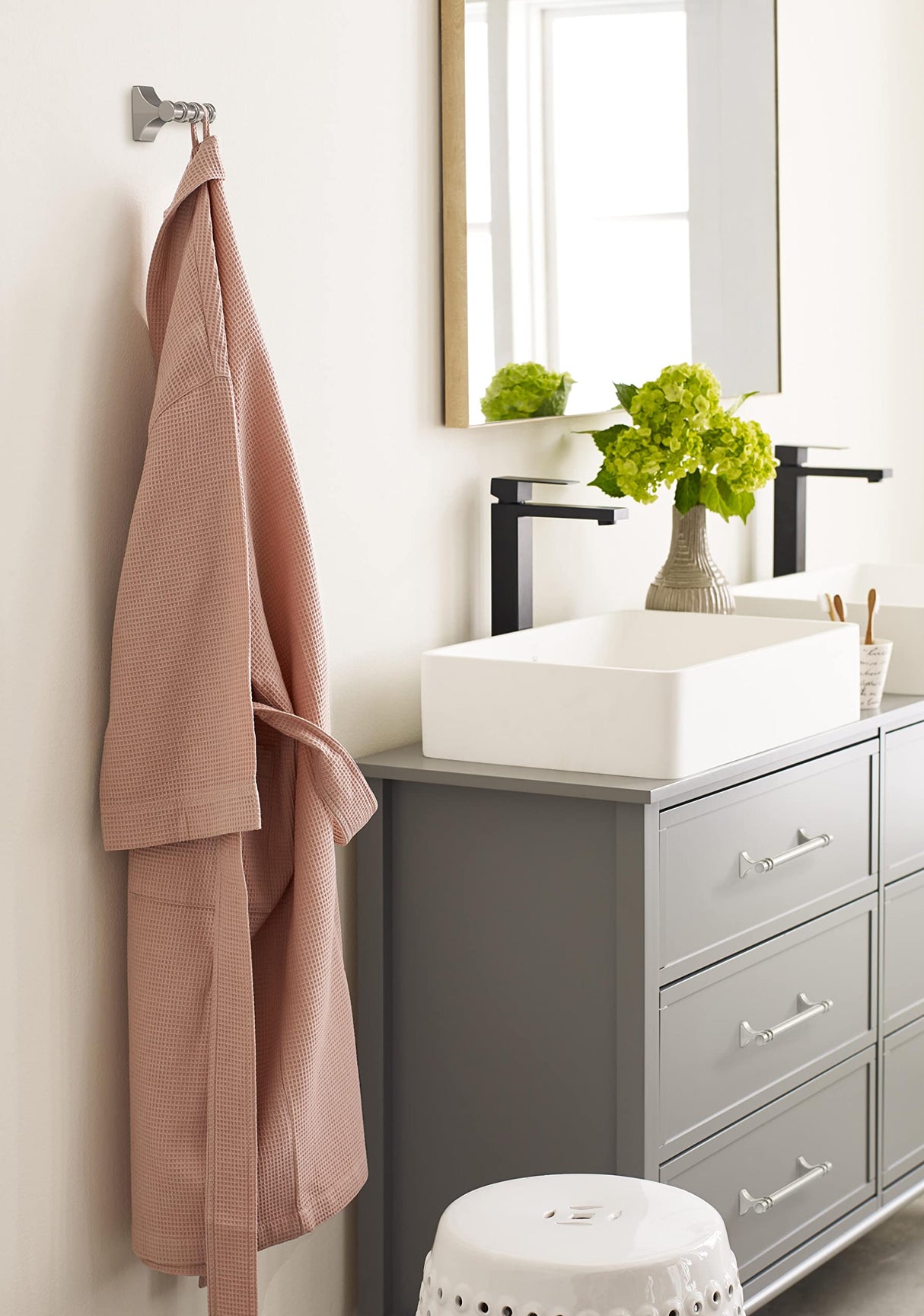 Amerock BH36050G10 Brushed Nickel Double Robe Hook 2-15/16 in. (75 mm) Length Towel Holder Davenport Towel Hook for Bathroom Bathroom Hardware Bath Accessories