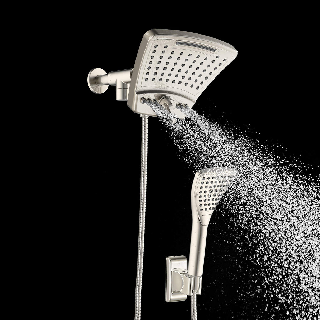 PULSE ShowerSpas 1056-BN PowerShot Shower System with Air-Infused Curved 8" Multi-Pattern Showerhead and 3-Function Hand Shower, Brushed Nickel Finish