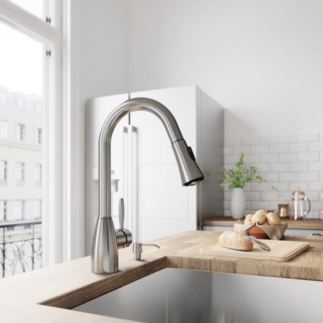VIGO VG02013ST 16" H Aylesbury Single-Handle with Pull-Down Sprayer Kitchen Faucet in Stainless Steel