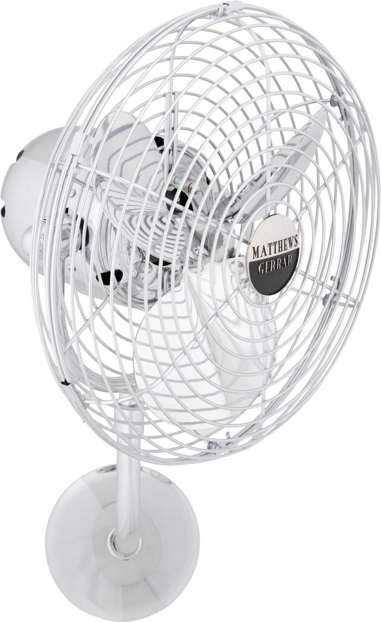 Matthews Fan MP-CR-MTL-DAMP Michelle Parede vintage style wall fan in polished chrome finish. Optimized for damp locations.