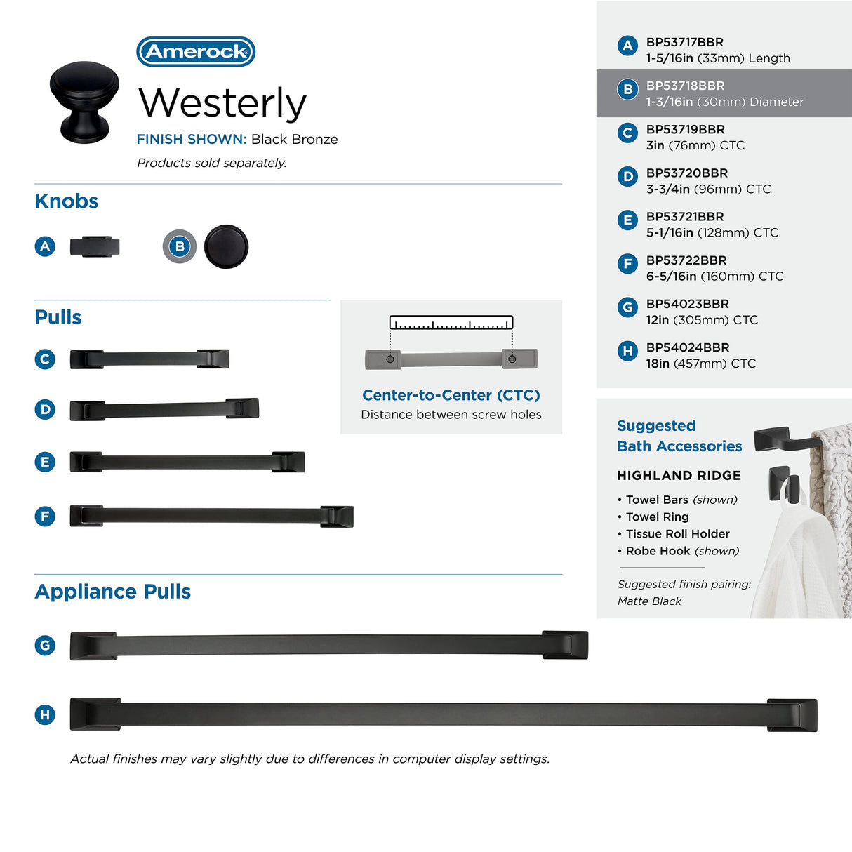 Amerock Cabinet Knob Black Bronze 1-3/16 inch (30 mm) Diameter Westerly 1 Pack Drawer Knob Cabinet Hardware