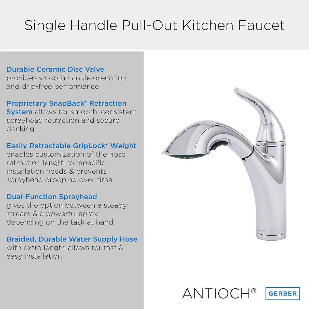 Gerber D455221 Chrome Antioch Single Handle Pull-out Kitchen Faucet