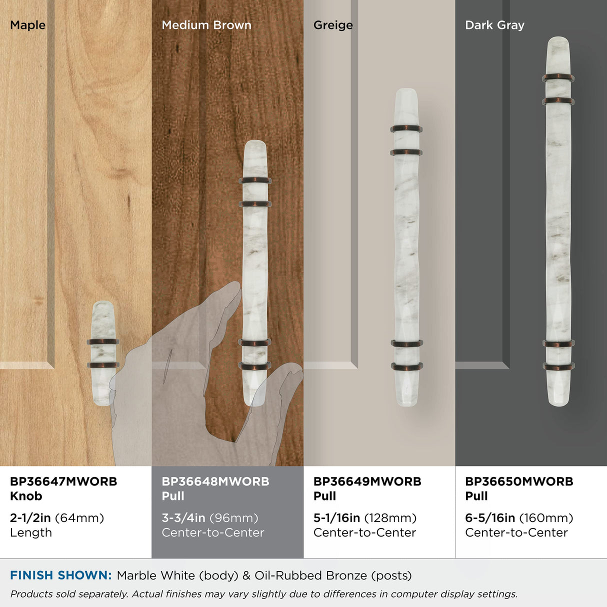 Amerock Cabinet Pull Marble White/Oil-Rubbed Bronze 3-3/4 inch (96 mm) Center to Center Carrione 1 Pack Drawer Pull Drawer Handle Cabinet Hardware