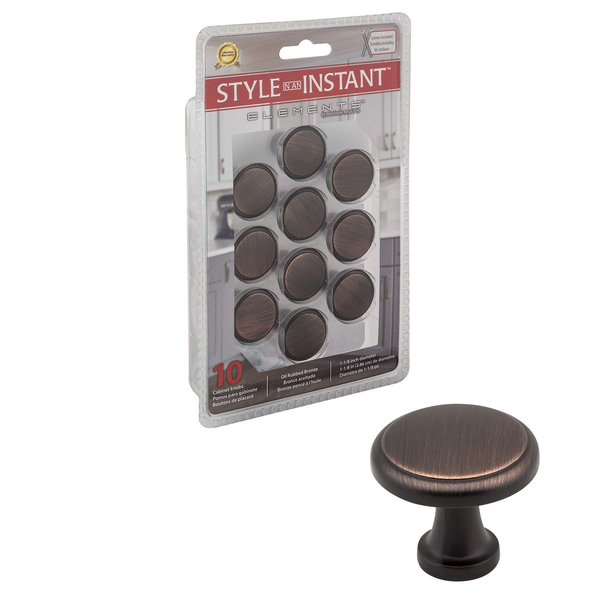 Elements 3970-DBAC-R 1-3/16" Diameter Brushed Oil Rubbed Bronze Round Kenner Retail Packaged Cabinet Knob