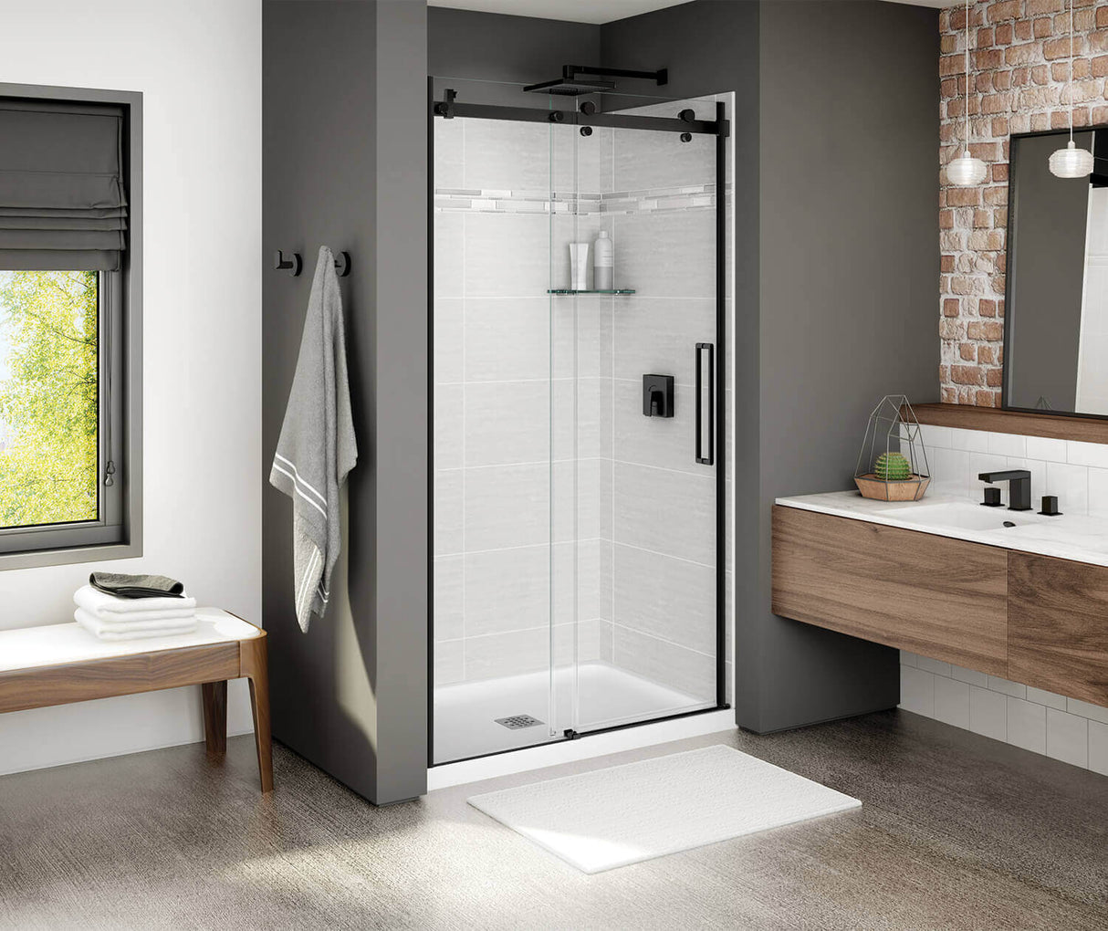 MAAX 138996-900-340-000 Halo 44 ½-47 x 78 ¾ in. 8mm Sliding Shower Door for Alcove Installation with Clear glass in Matte Black