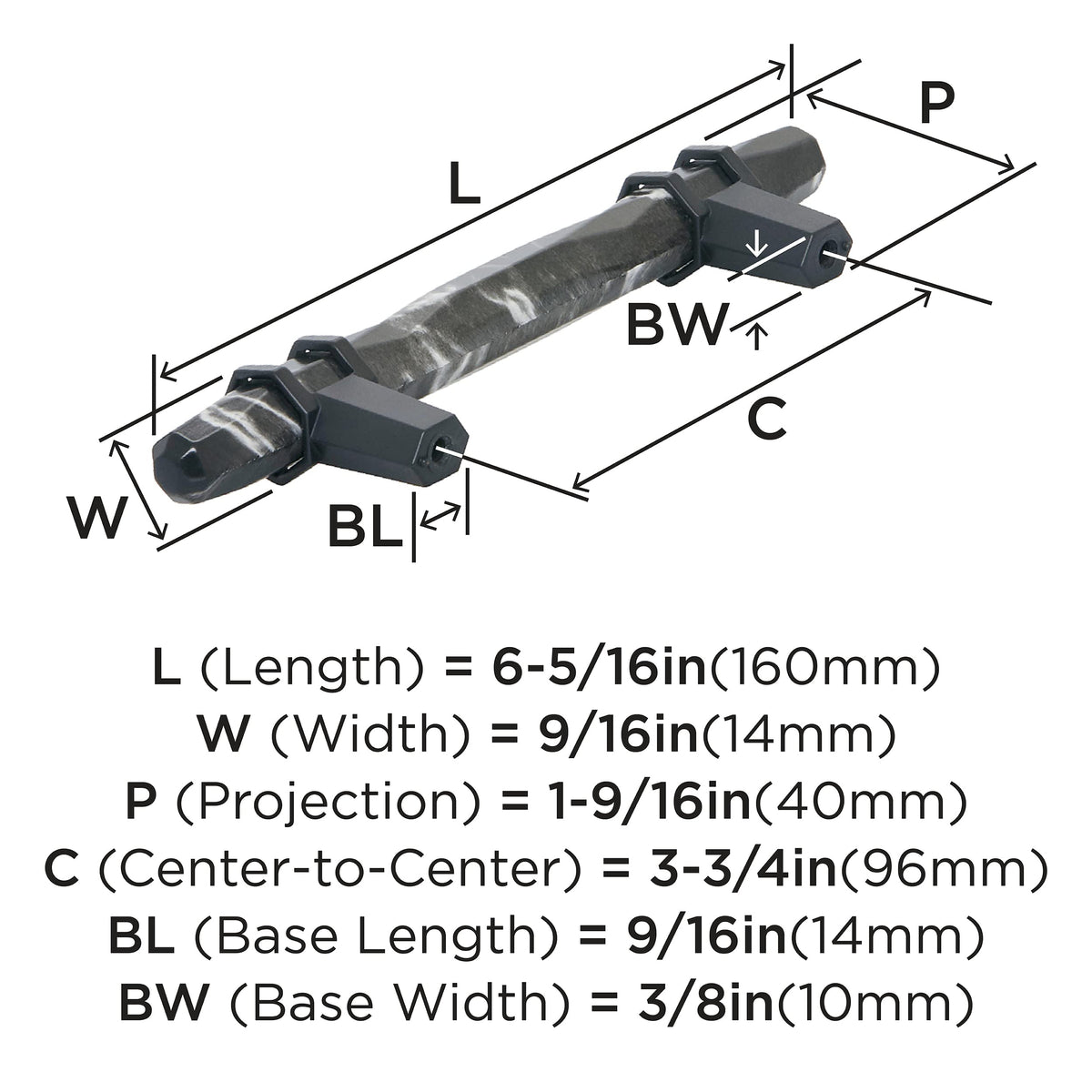 Amerock Cabinet Pull Marble Black/Black Bronze 3-3/4 inch (96 mm) Center-to-Center Carrione 1 Pack Drawer Pull Drawer Handle Cabinet Hardware