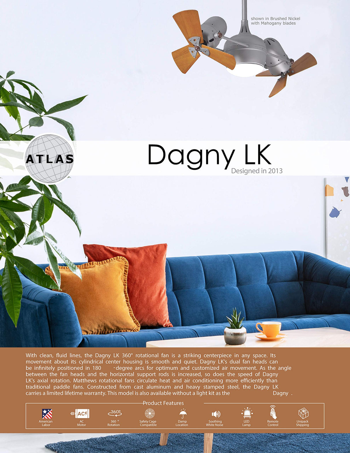 Matthews Fan DGLK-TB-WDBW Dagny 360° double-headed rotational ceiling fan with light kit in Textured Bronze finish with solid barn wood blades.