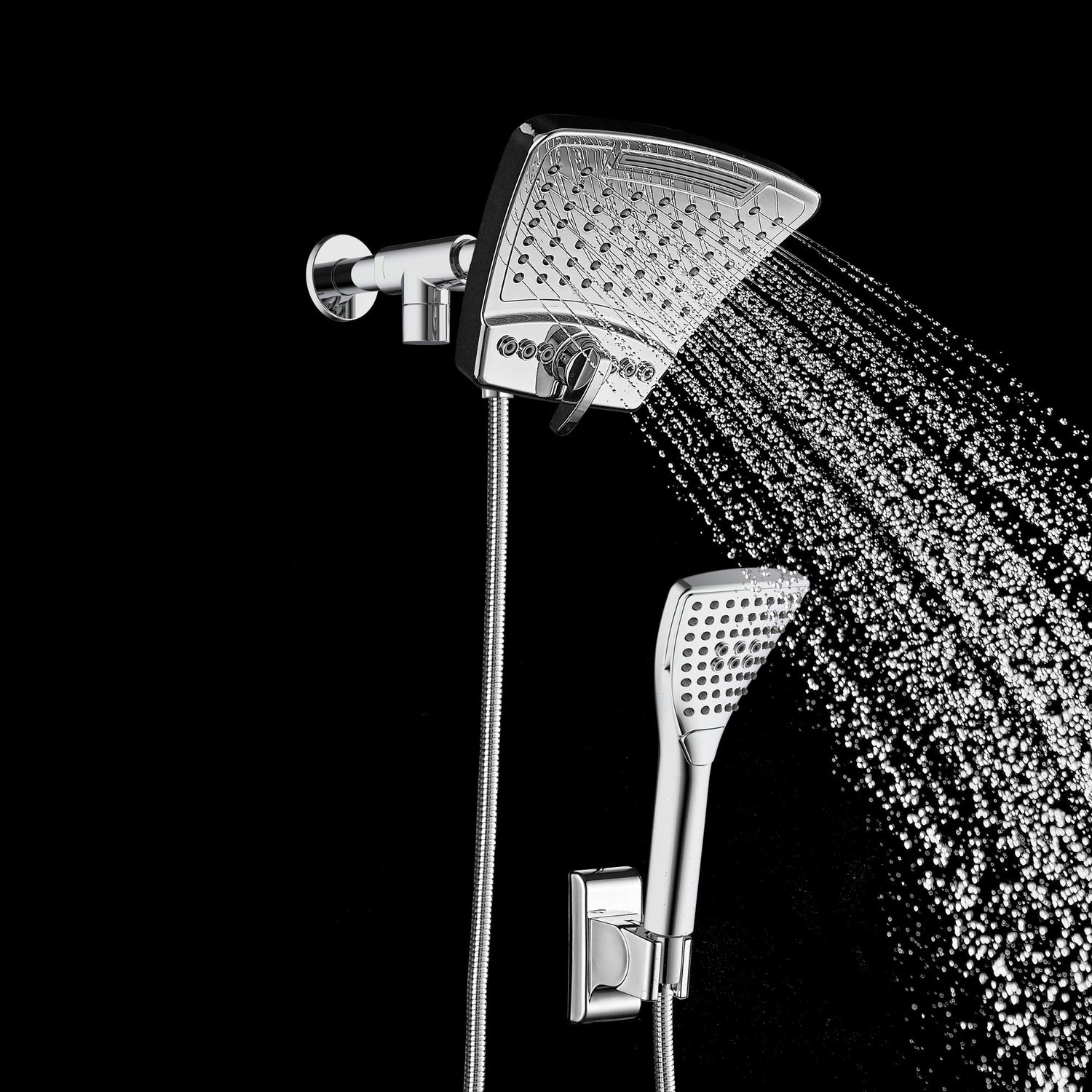 PULSE ShowerSpas 1056-CH-1.8GPM PowerShot Shower System with Air-Infused Curved 8" Multi-Pattern Showerhead and 3-Function Hand Shower, Polished Chrome, 1.8 GPM