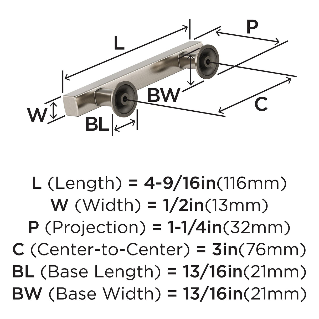Amerock Corp BP37103G10 Everett Pull, 3 in (76 mm) Center-to-Center, Satin Nickel