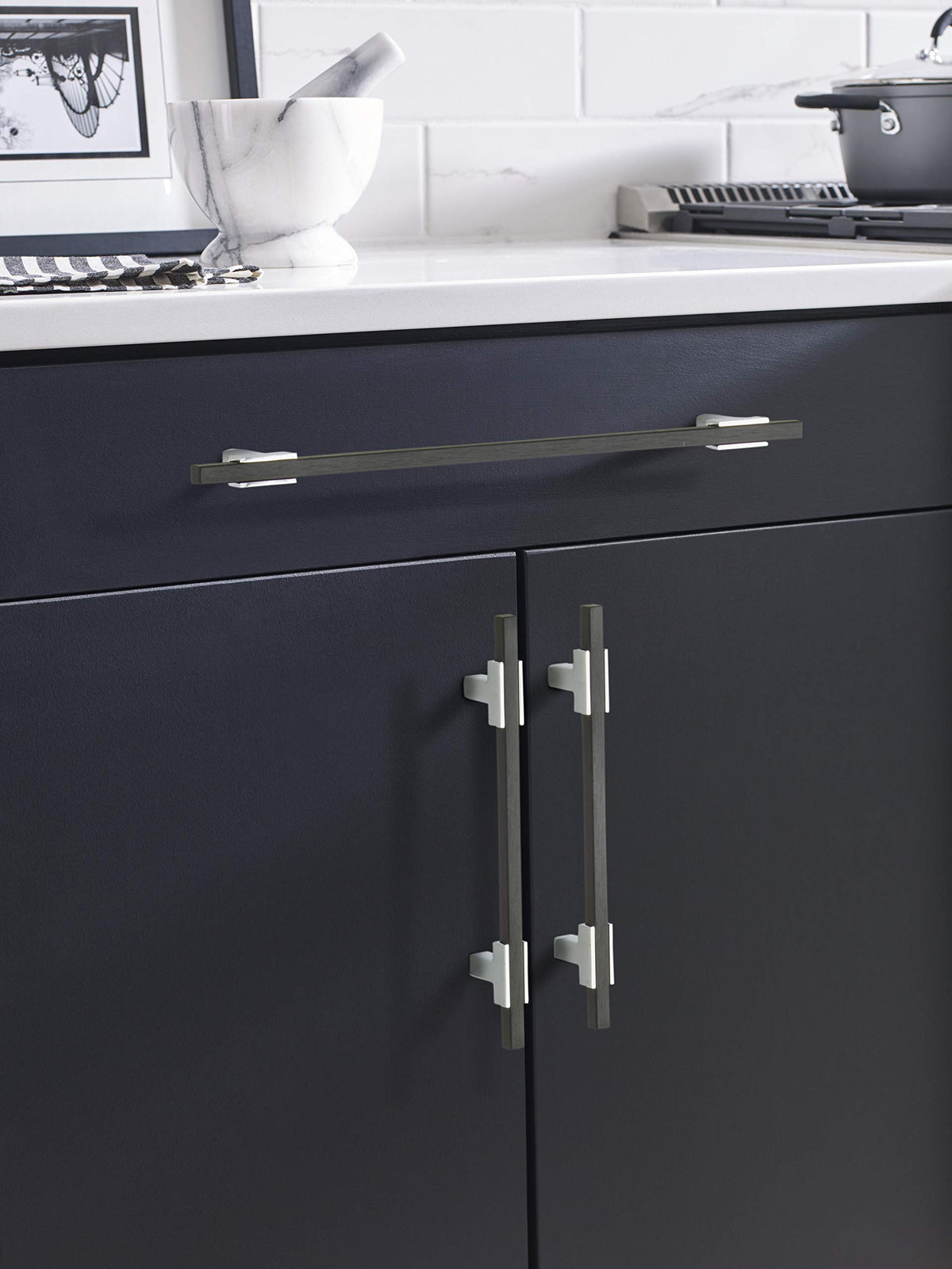 Amerock Cabinet Pull Polished Chrome/Brushed Matte Black 5-1/16 inch (128 mm) Center to Center Urbanite 1 Pack Drawer Pull Drawer Handle Cabinet Hardware