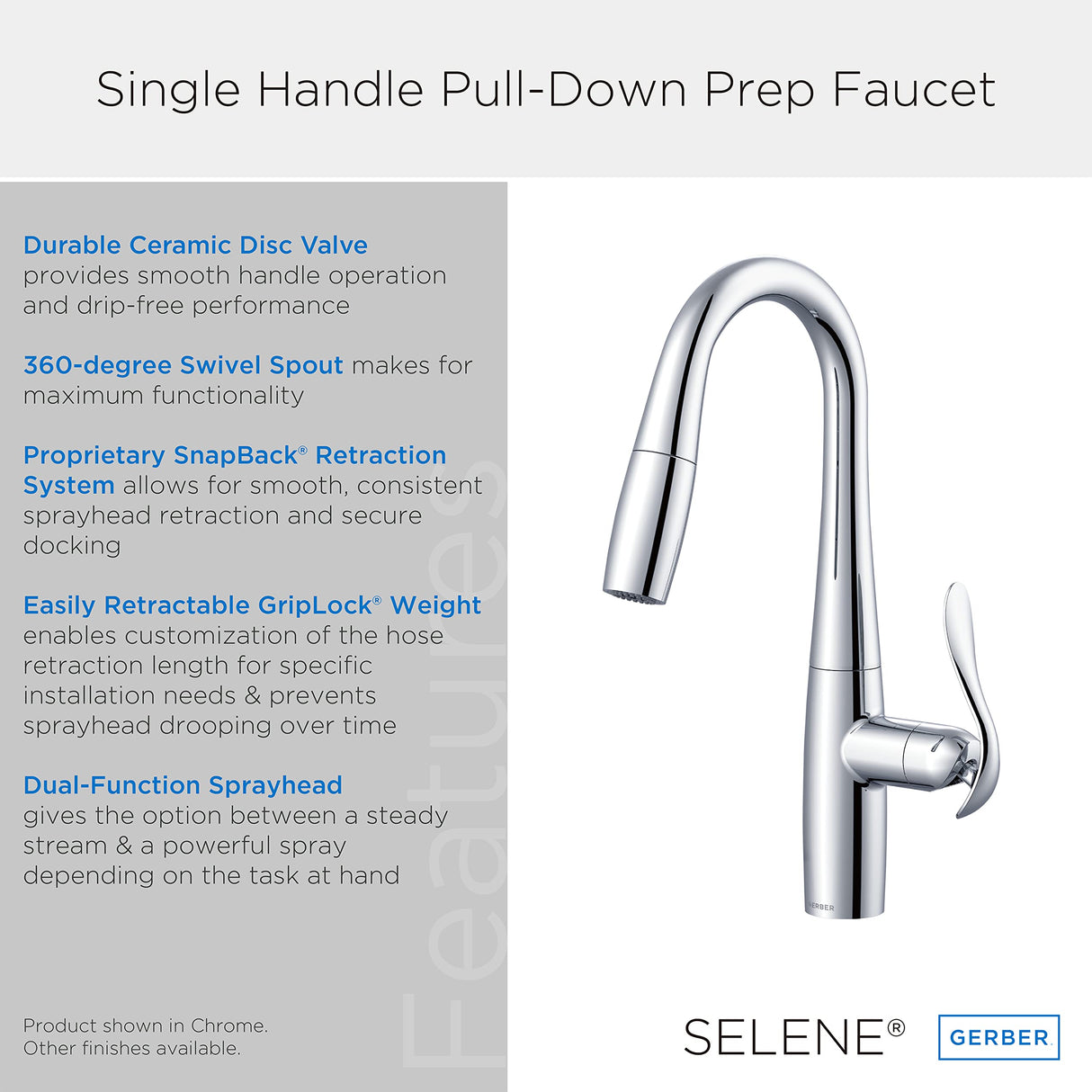 Gerber D150612BS Selene Single Handle Pull-down Prep Faucet - Satin Black