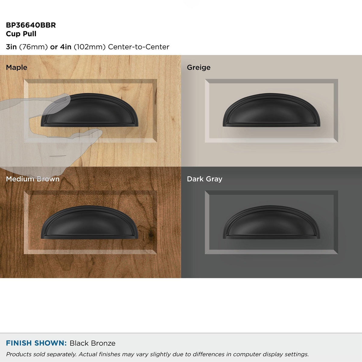 Amerock Cabinet Cup Pull Black Bronze 3 in. (76 mm) & 4 in. (102 mm) Center-to-Center Drawer Pull Ashby Kitchen and Bath Hardware Furniture Hardware, 1 Count